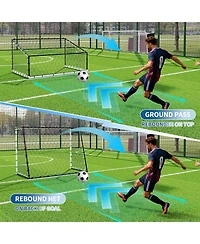 Xo 5-in-1 Soccer Goal , Portable Steel Frame Soccer Net with Rebounder, Collapsible Training Goal for Backyard Practice