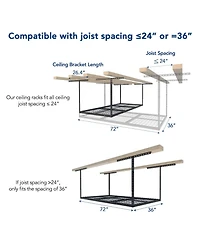 Fleximounts 3x6 Overhead Garage Storage Rack, Heavy-Duty Metal Ceiling Racks, Hammertone, Classic Series