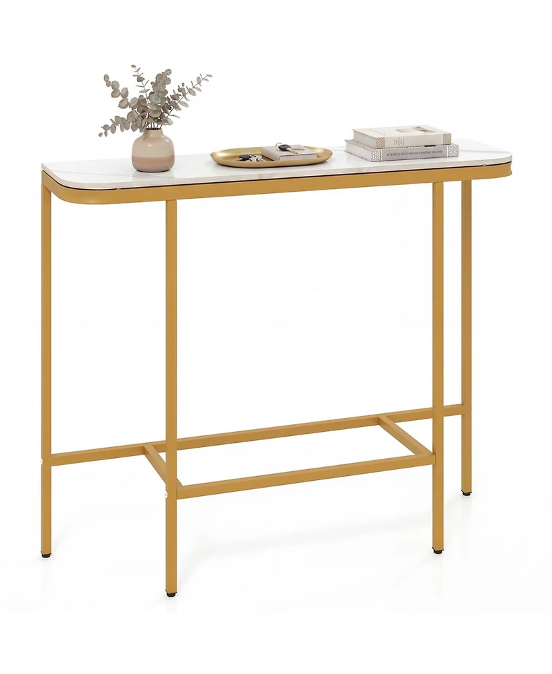 Slickblue Entryway Console Table with Faux Marble Top and Metal Frame