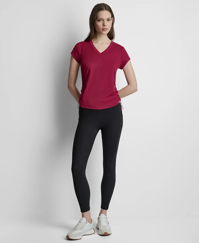 Dkny Sport Women's Ruched Side Seams V-Neck Tech T-Shirt