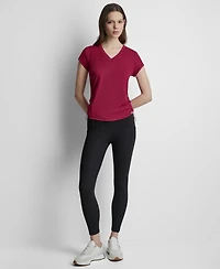 Dkny Sport Women's Ruched Side Seams V-Neck Tech T-Shirt