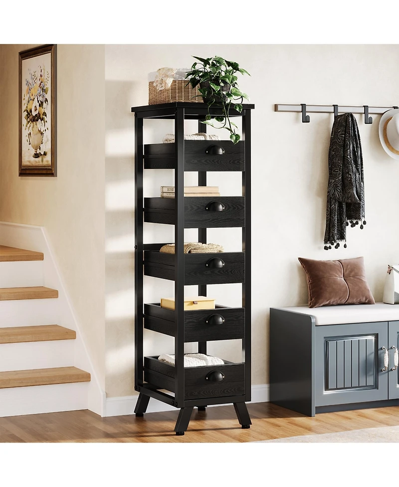 Tribesigns Tall 5-Drawer Wood Dresser - Slim Vertical Storage Organizer for Bedroom, Living Room, Entryway