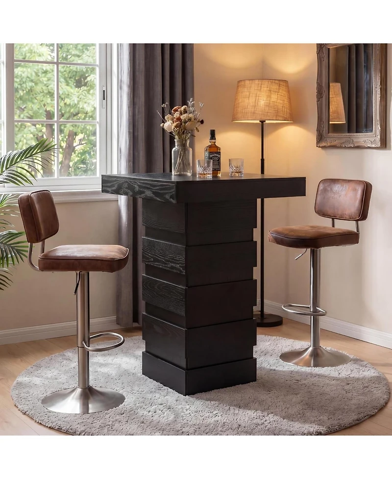 Tribesigns Square Bar Table, 37.4 Inch Hight Modern Bar Height Pub Table with Stacked Block Base, Black High Top Bistro Table