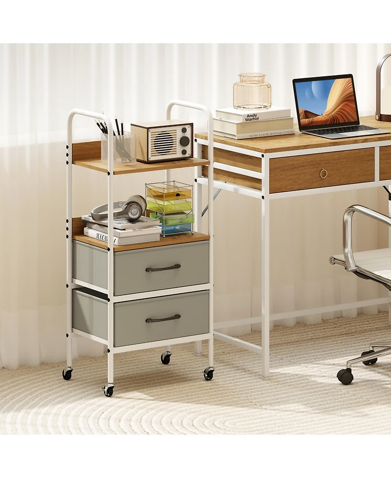 Slickblue 2-Tier Storage Cart with Fabric Drawers on Wheels