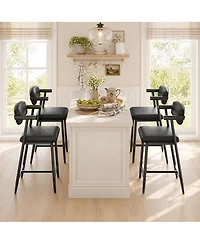 homfan 26-Inch Counter Height Bar Stools with Padded Back and Armrests, Metal Frame and Footrest, Easy Assembly for Kitchen Island and Bar Areas