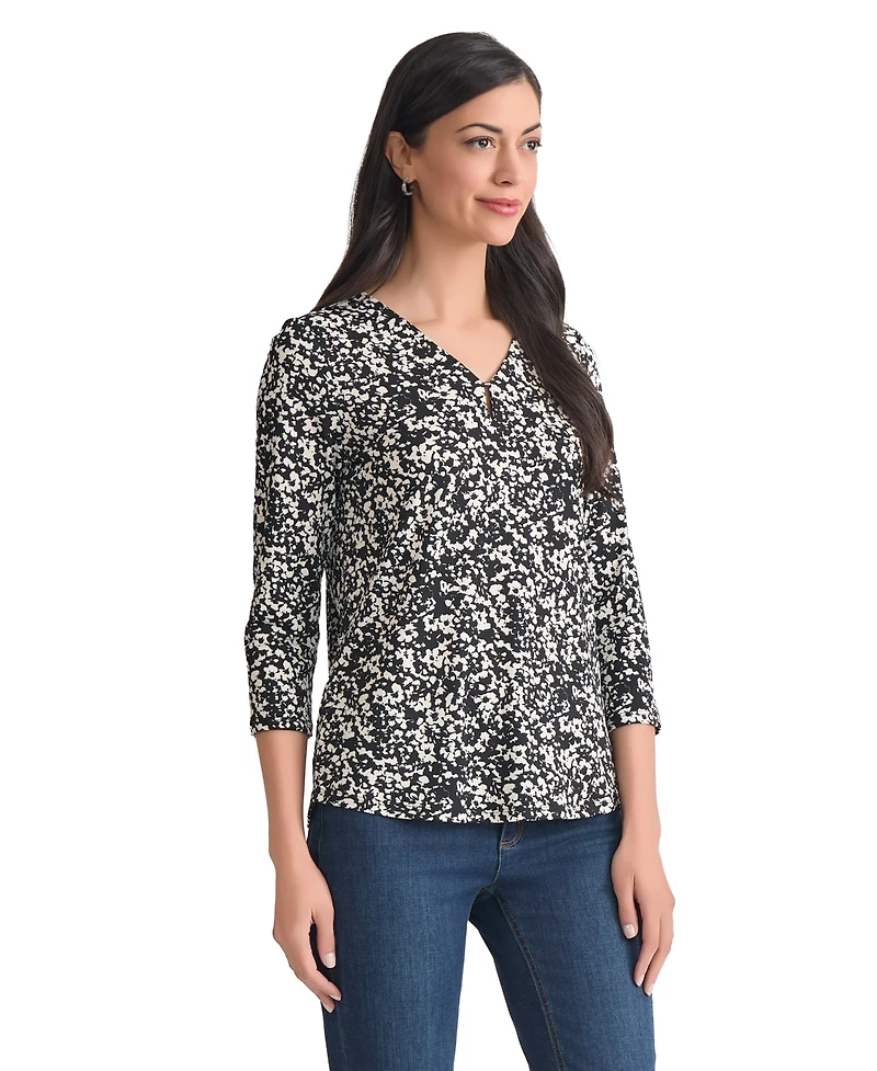 Jones New York Women's Printed Moss Crepe 3/4-Sleeve Top