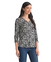 Jones New York Women's Printed Moss Crepe 3/4-Sleeve Top