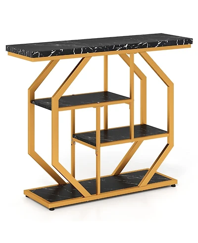 Slickblue Modern 4-Tier Console Table with Faux Marble Tabletop