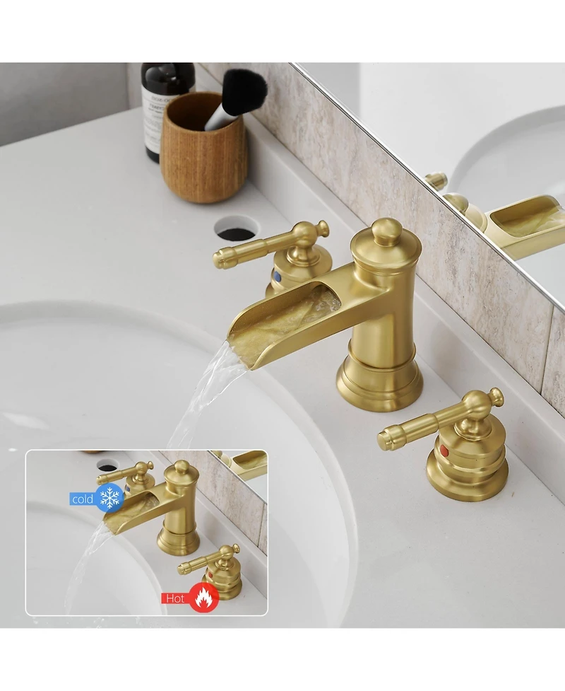 Phying Bathroom Faucets for Sink 3 Hole Nickel Gold 8 inch Widespread Bathroom Sink Faucet with Pop Up Drain Double Lever Handle Faucet