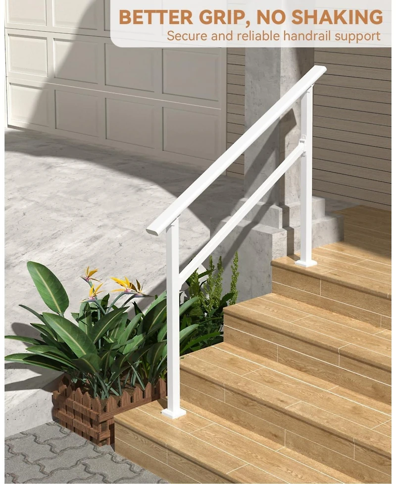 gaomon 2-Pack Adjustable White Metal Hand Rails for Outdoor Steps 4-Step Stair Railing Kit Weatherproof and Comfortable Grip for Concrete
