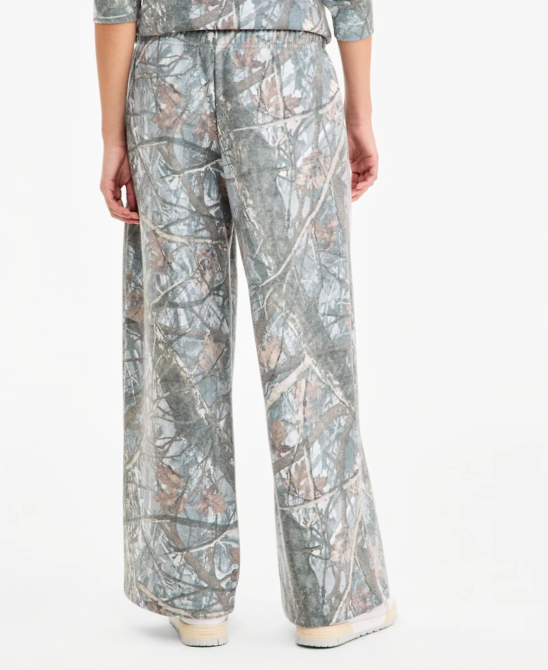 Madden Girl Juniors' Fleece Wide Leg Camo Pants