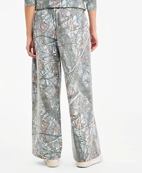 Madden Girl Juniors' Fleece Wide Leg Camo Pants