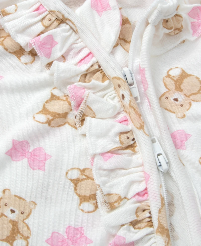 Baby Essentials Girls' Bear Print Coverall, Headband, Blanket, Wood sign, 4-Piece Set