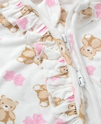 Baby Essentials Girls' Bear Print Coverall, Headband, Blanket, Wood sign, 4-Piece Set