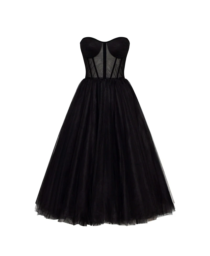 Milla Women's Strapless Puffy Midi Tulle Dress
