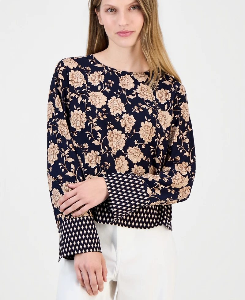 Nautica Women's Long-Sleeve Border-Print Blouse