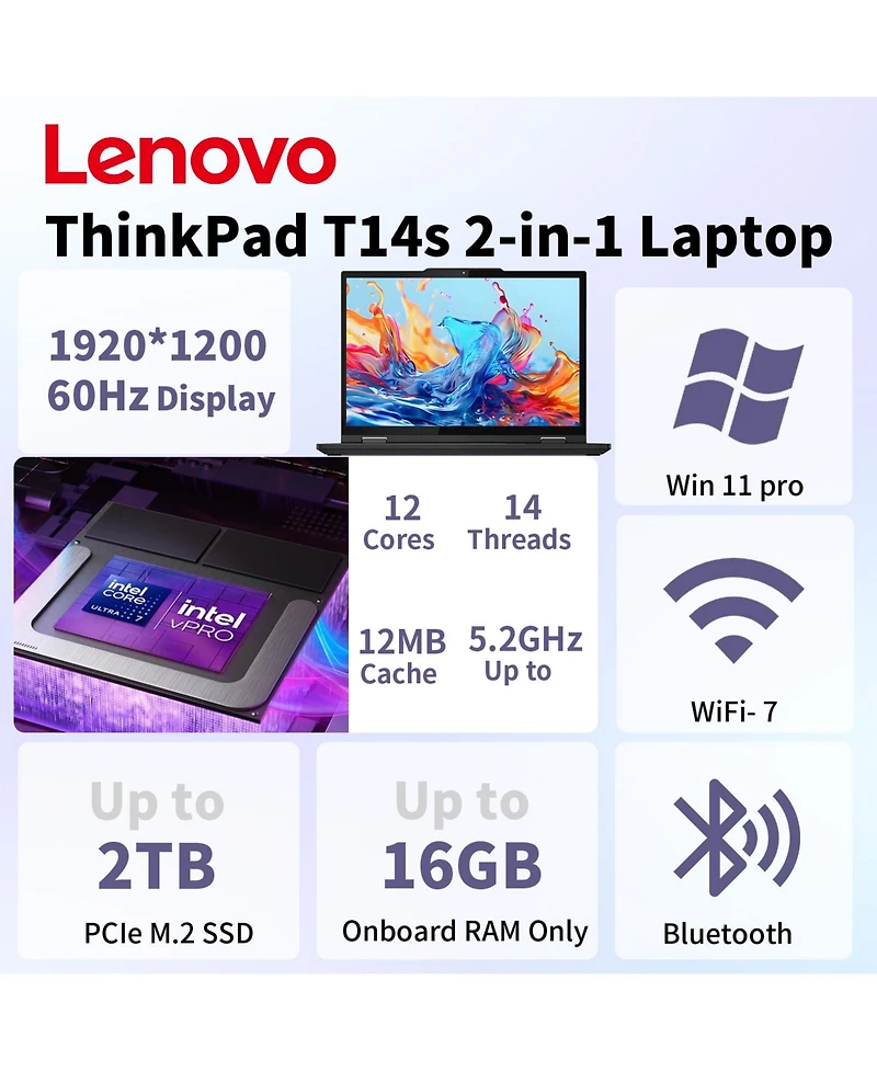 Lenovo ThinkPad 2-in-1 Laptop Intel Core Ultra 7 16GB Ram Intel Graphics 1TB Ssd Storage Windows 11 Pro 60Hz