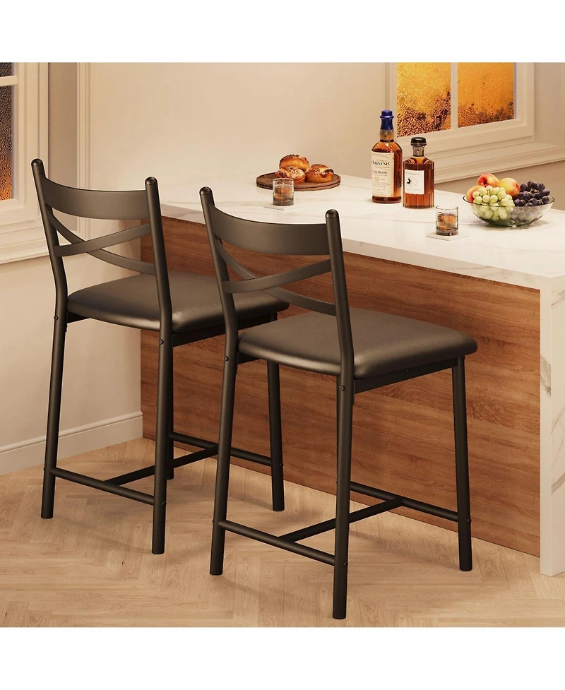 gaomon Counter Height Bar Stools Set of 8, Upholstered Dining Chairs, Thick Cushion, X-Back, Waterproof Pu Leather, for Kitchen Island