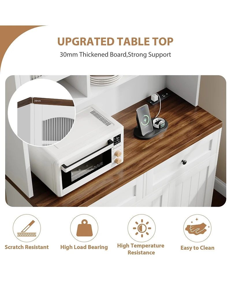 Gaomon 71" Farmhouse Kitchen Pantry Storage Cabinet with Charging Station for Living Room, Dining Room