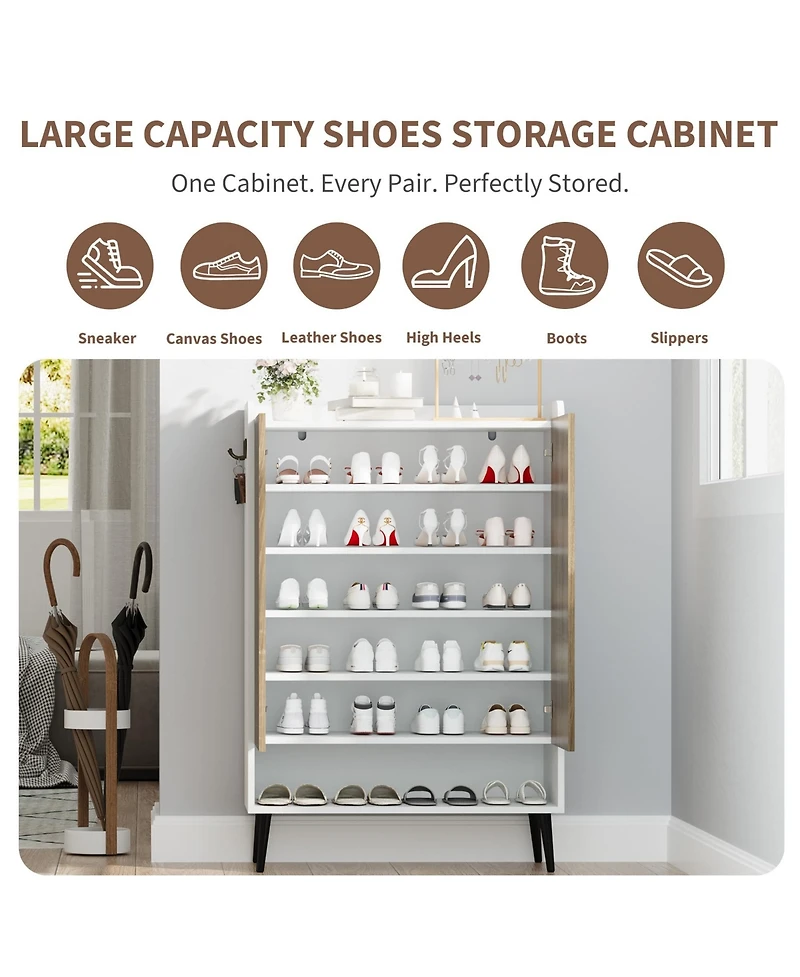 Gaomon Large Shoe Cabinet with Doors, 6 Tier Shoe Storage Organizer with Adjustable Shelves for Entryway Hallway Living Room, White
