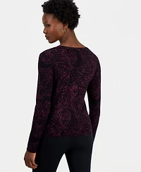 I.n.c. International Concepts Petite Paisley Long-Sleeve Crewneck Sweater, Macy's Exclusive