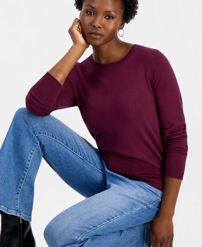 I.n.c. International Concepts Petite Fitted Long-Sleeve Crewneck Sweater, Macy's Exclusive