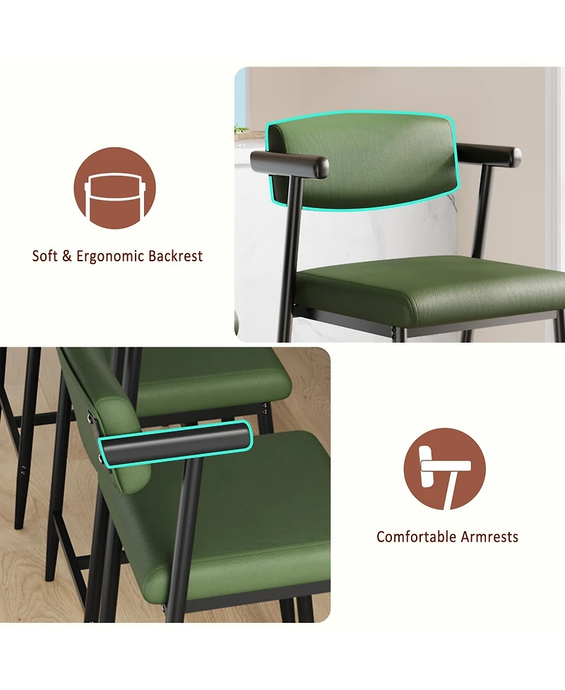 homfan Set of 4/6/8 Counter Height Bar Stools with Soft Back and Armrests, Chairs Footrest Heavy Duty Metal Frame for Kitchen Island