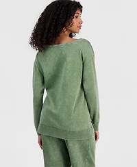 Rebellious One Juniors' Sweet Flowers Boat-Neck Fleece Sweatshirt