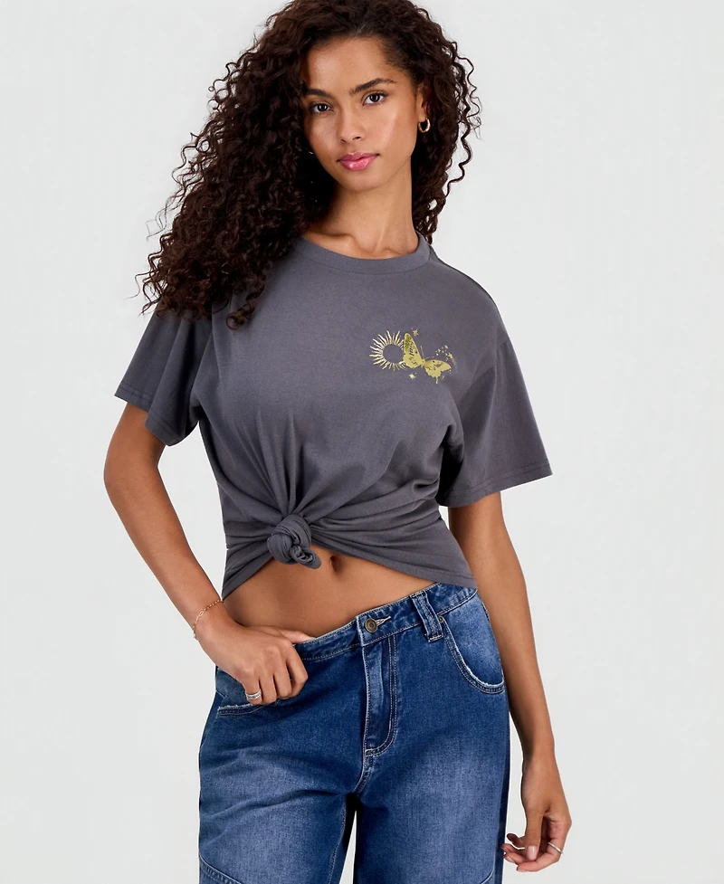 Freeze 24-7 Juniors' Foiled Graphic Print T-Shirt