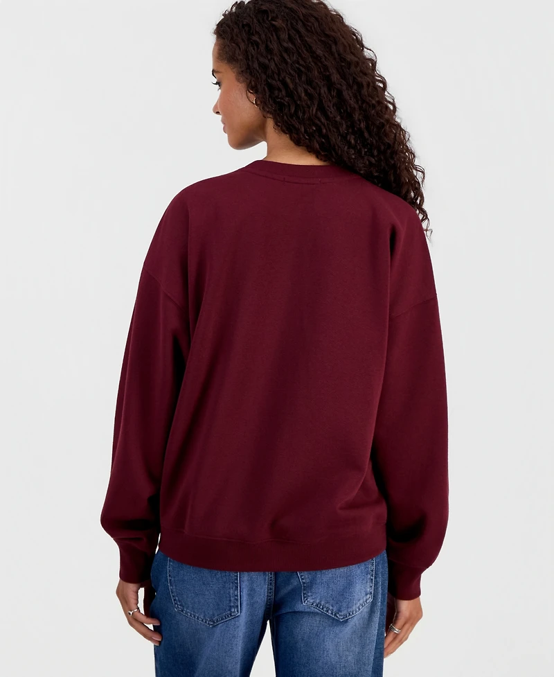 Hooked Up by Iot Juniors' Thankful Embroidered Sweatshirt