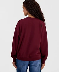 Hooked Up by Iot Juniors' Thankful Embroidered Sweatshirt