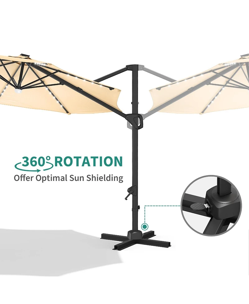 gaomon 10Feet Solar Led Cantilever Patio Umbrella, 360degree(s) Rotation, Uv Protection for Backyard, Deck