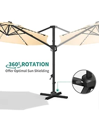 gaomon 10Feet Solar Led Cantilever Patio Umbrella, 360degree(s) Rotation, Uv Protection for Backyard, Deck