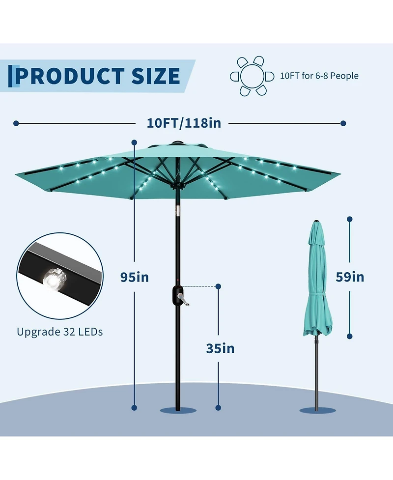 gaomon 10feet Outdoor Patio Umbrella, Table Umbrella with Solar Lights for Yard, Deck
