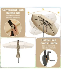 Gouun 10 feet Solar Patio Umbrella with 32 Led Lights, 3-Tier Vented Top and Ruffled Edges