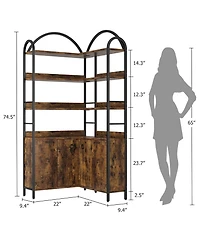 gaomon 74 Inch Corner 6 Tier Bookshelf with Cabinet Doors and Storage Shelves for Living Room Home Office, Brown
