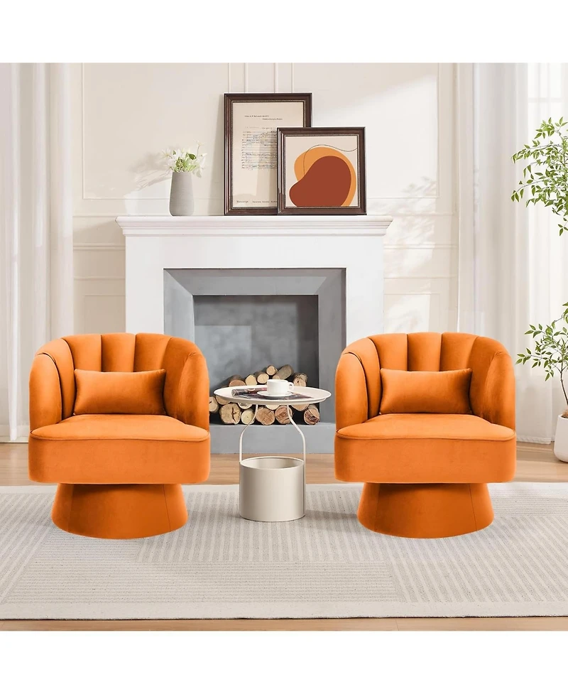 gaomon Modern 360degree(s) Swivel Barrel Accent Chair, Velvet Upholstered, Striped Back, Plush Seat For Living Room Bedroom Or Reading Nook