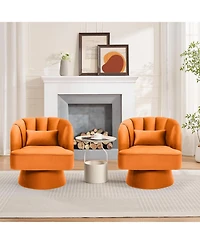 gaomon Modern 360degree(s) Swivel Barrel Accent Chair, Velvet Upholstered, Striped Back, Plush Seat For Living Room Bedroom Or Reading Nook