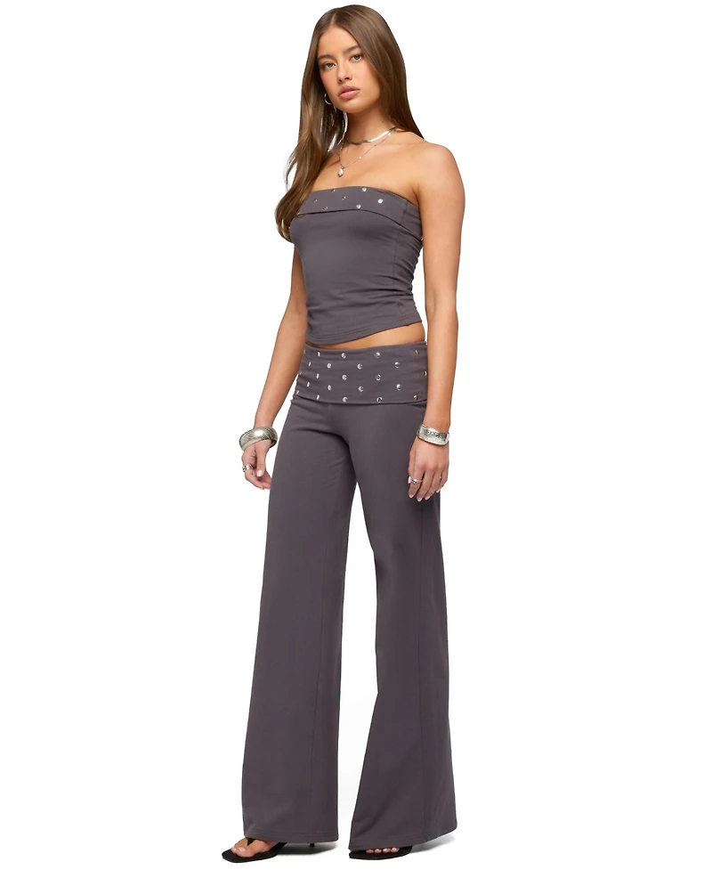 Edikted Women's Breanna Studded Foldover Wide Leg Pants