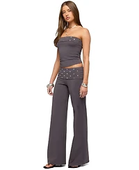 Edikted Women's Breanna Studded Foldover Wide Leg Pants