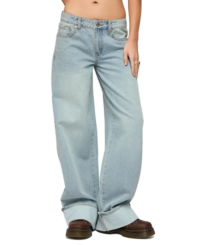 Edikted Women's Contrast Heart Low Rise Baggy Jeans