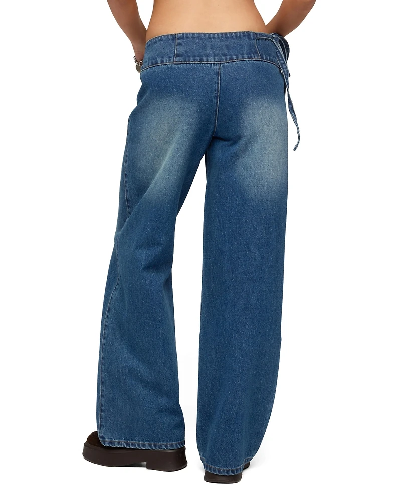 Edikted Women's Cleo Tie Waist Low Rise Baggy Jeans