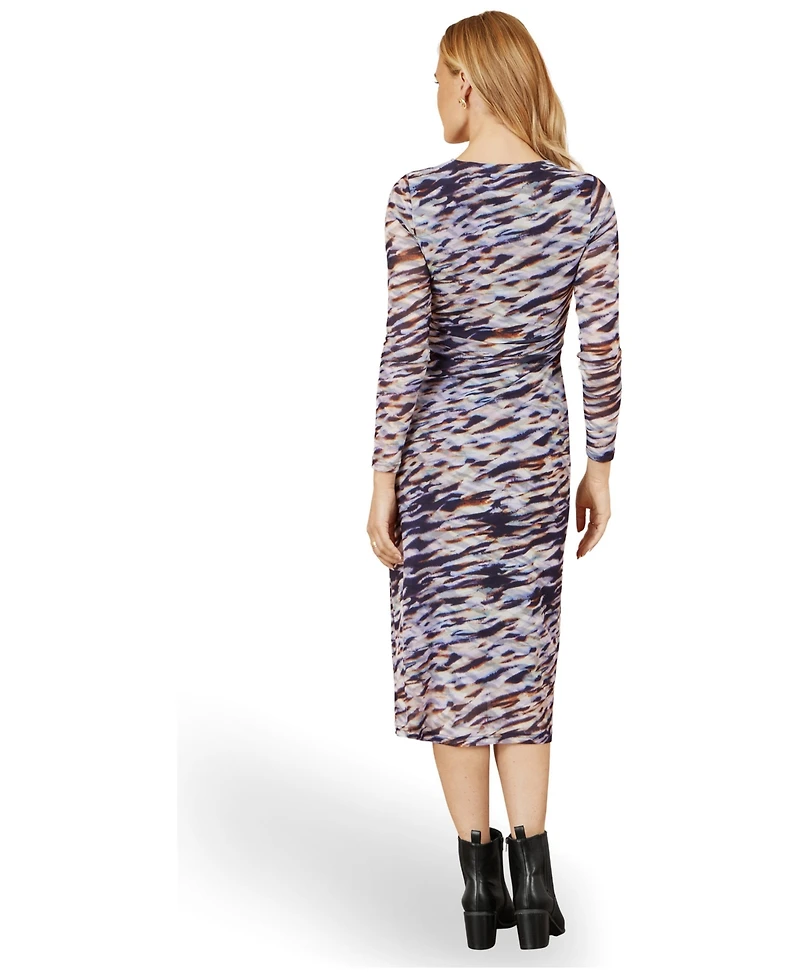 Yumi Women's Abstract Stripe Ruched Midi Dress