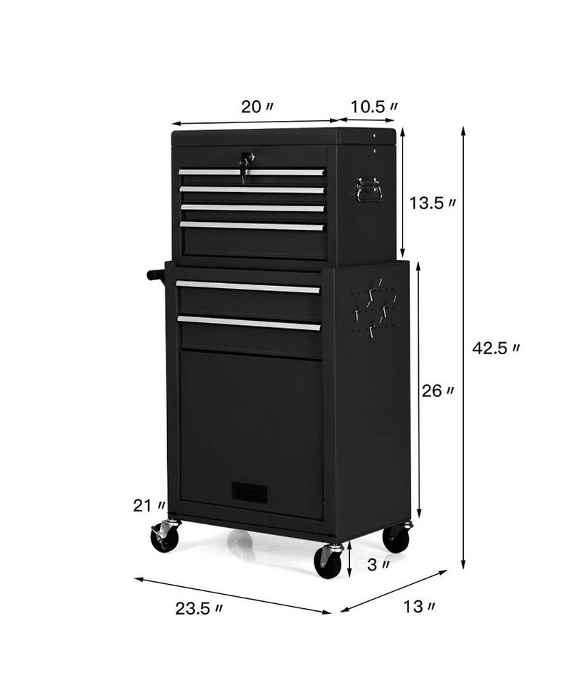 Gouun 42.5 Inch Rolling Steel Tool Cabinet with Drawers and Detachable Top Chest