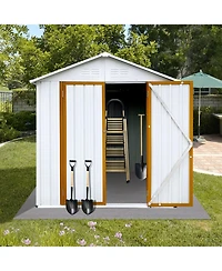 Mondawe 4feet 6feet Outdoor Metal Storage Sheds Apex Roof Garden Tool Storage with Lockable Doors