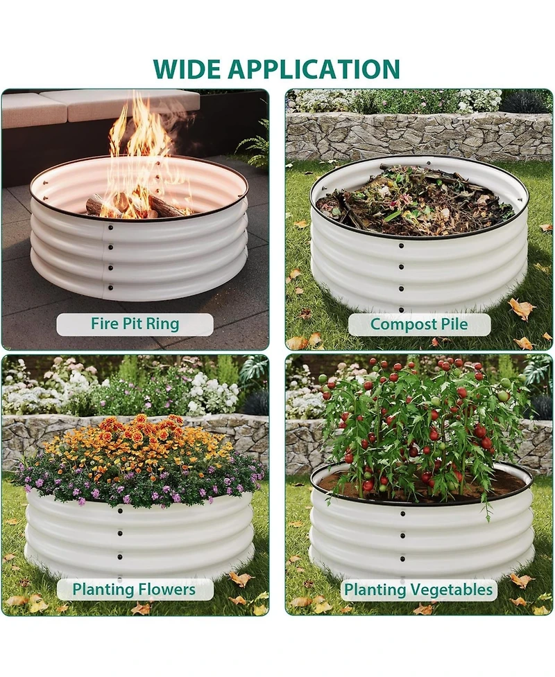 Xo Round Galvanized Raised Garden Bed 2x1 ft, Metal Planter Box Set, Safe Edge, Rustproof, Outdoor