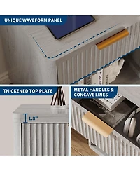 homfan Set of 2 Fluted Nightstands with Charging Station, Bedside Tables Drawers, Outlets and Usb Ports, Metal Handles