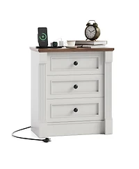 homfan Farmhouse 3-Drawer Nightstand with Charging Station, Roman Column Style End Table, Set Options