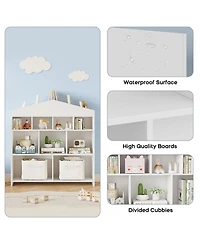 homfan Kids Bookshelf and Toy Organizer - 4-Tier 15-Cube Wooden Multifunctional Bookcase with 9-Cubby Toy Shelf, for Playroom, Nursery, Study Room