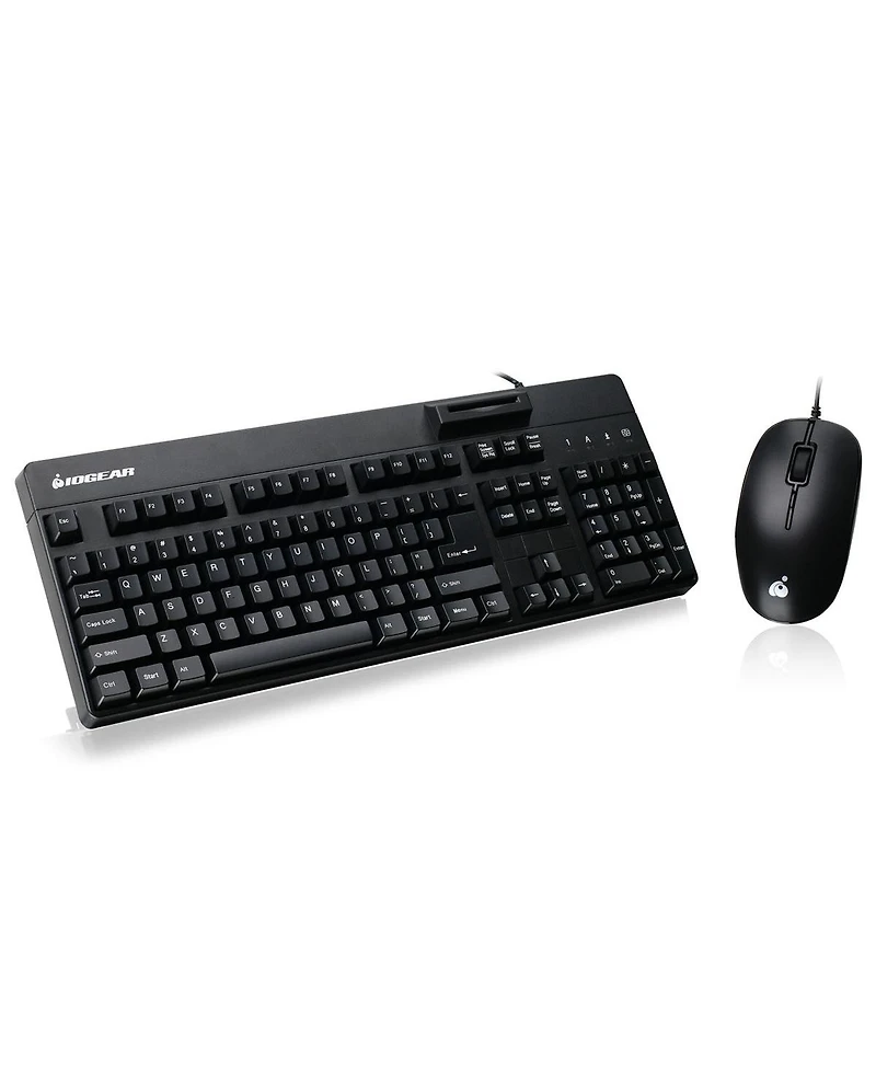 Iogear 104-Key Keyboard with Built-In Common Access Card Reader and 3-Button Mouse Combo, Taa Compliant